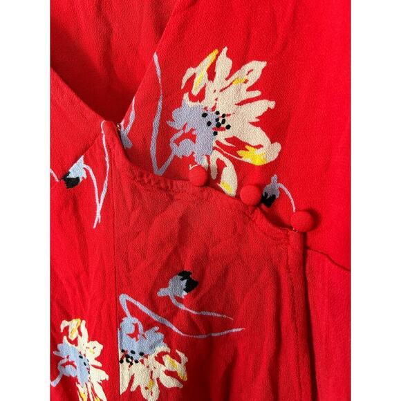 Free People Time On My Side Red Floral Mini Wrap Dress Size M Valentine’s Day - Picture 5 of 16